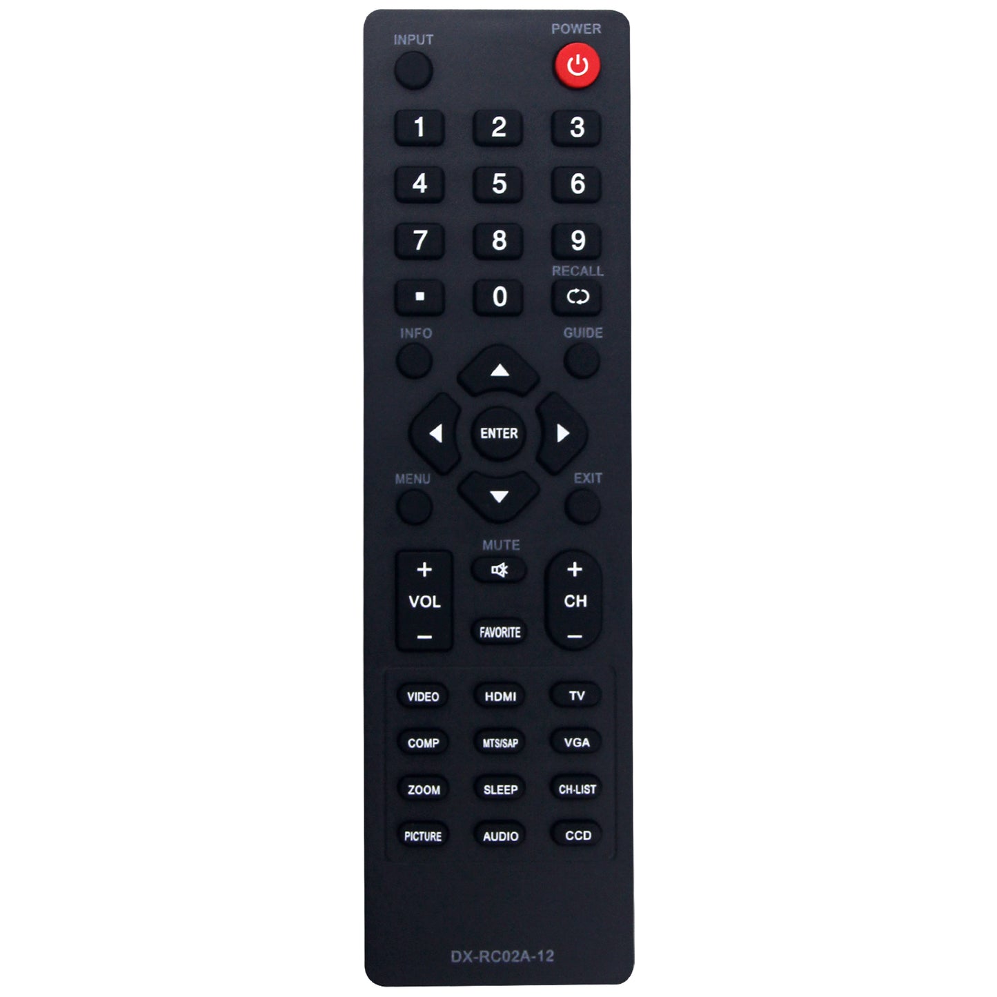 DX-RC02A-12 Remote Control Replacement for Dynex TV DX-40D510NA15